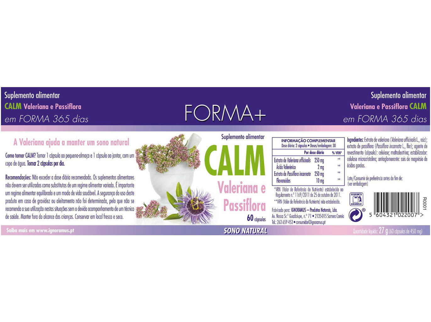 SUPLEMENTO FORMA+ CALM VALERIANA PASSIFLORA 60 CAPS image number 1