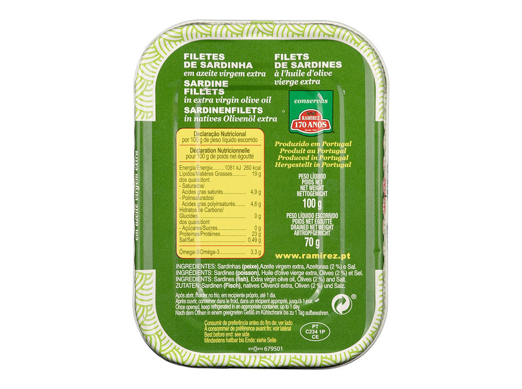 FILETE SARDINHA RAMIREZ EM AZEITE 100(70)G image number 1