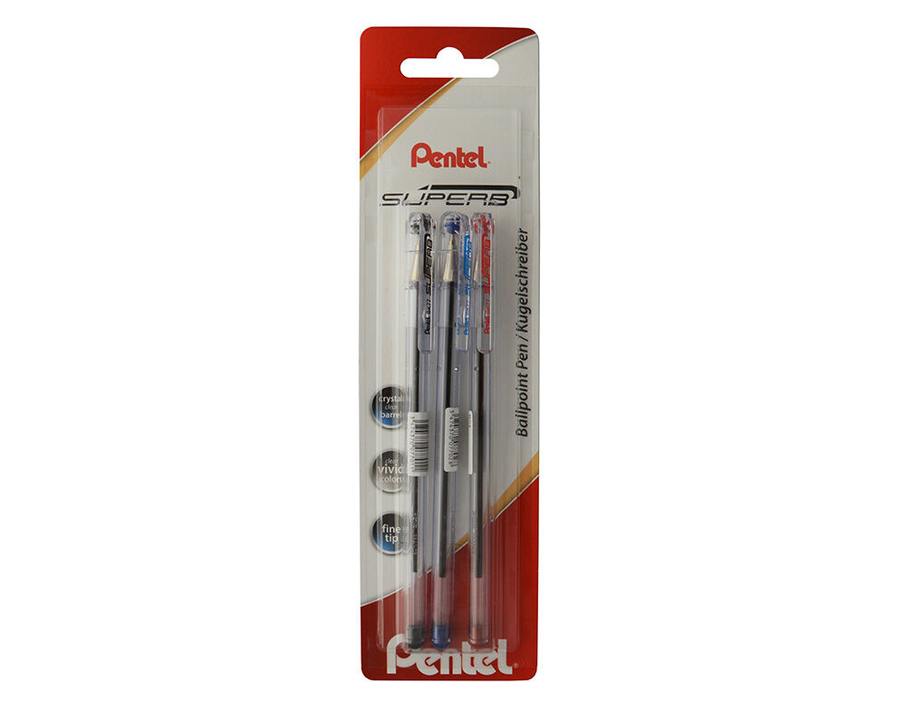 ESFEROGR&Aacute;FICA SUPERB PENTEL BK77 3 UNIDADES CORES SORTIDAS