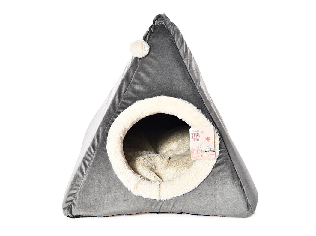 TENDA PARA GATO AUCHAN CINZA VELUDO 50X50X50CM