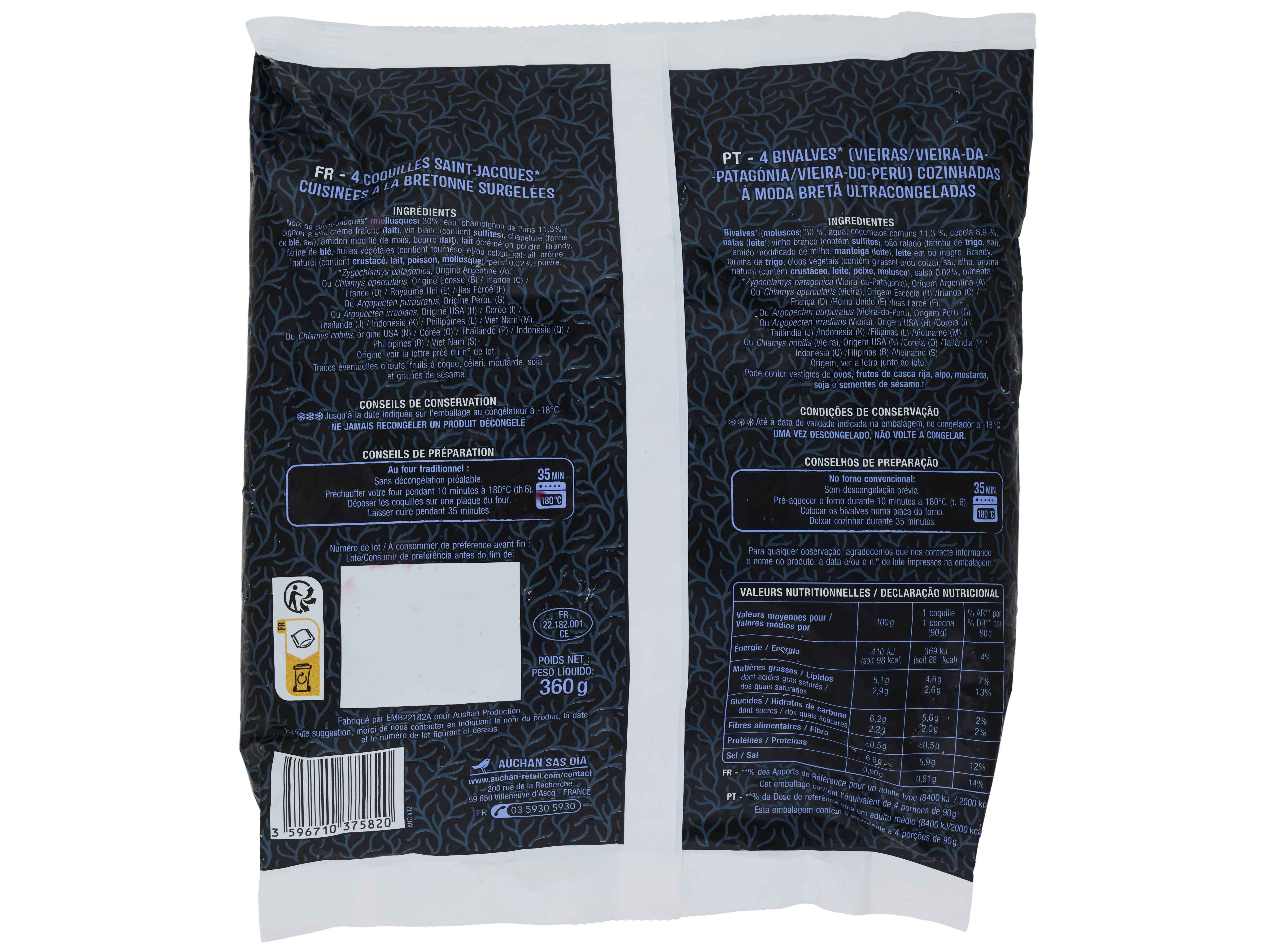 CONCHAS AUCHAN DE VIEIRAS COZINHADAS 4UN 360G image number 1
