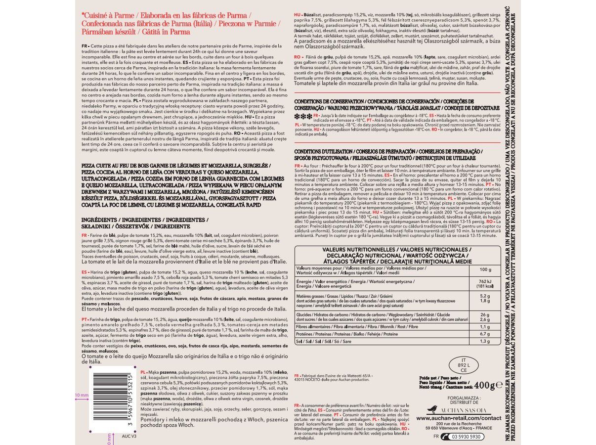 PIZZA AUCHAN &Agrave; MESA EM IT&Aacute;LIA ALLE VERDURE 400G image number 2