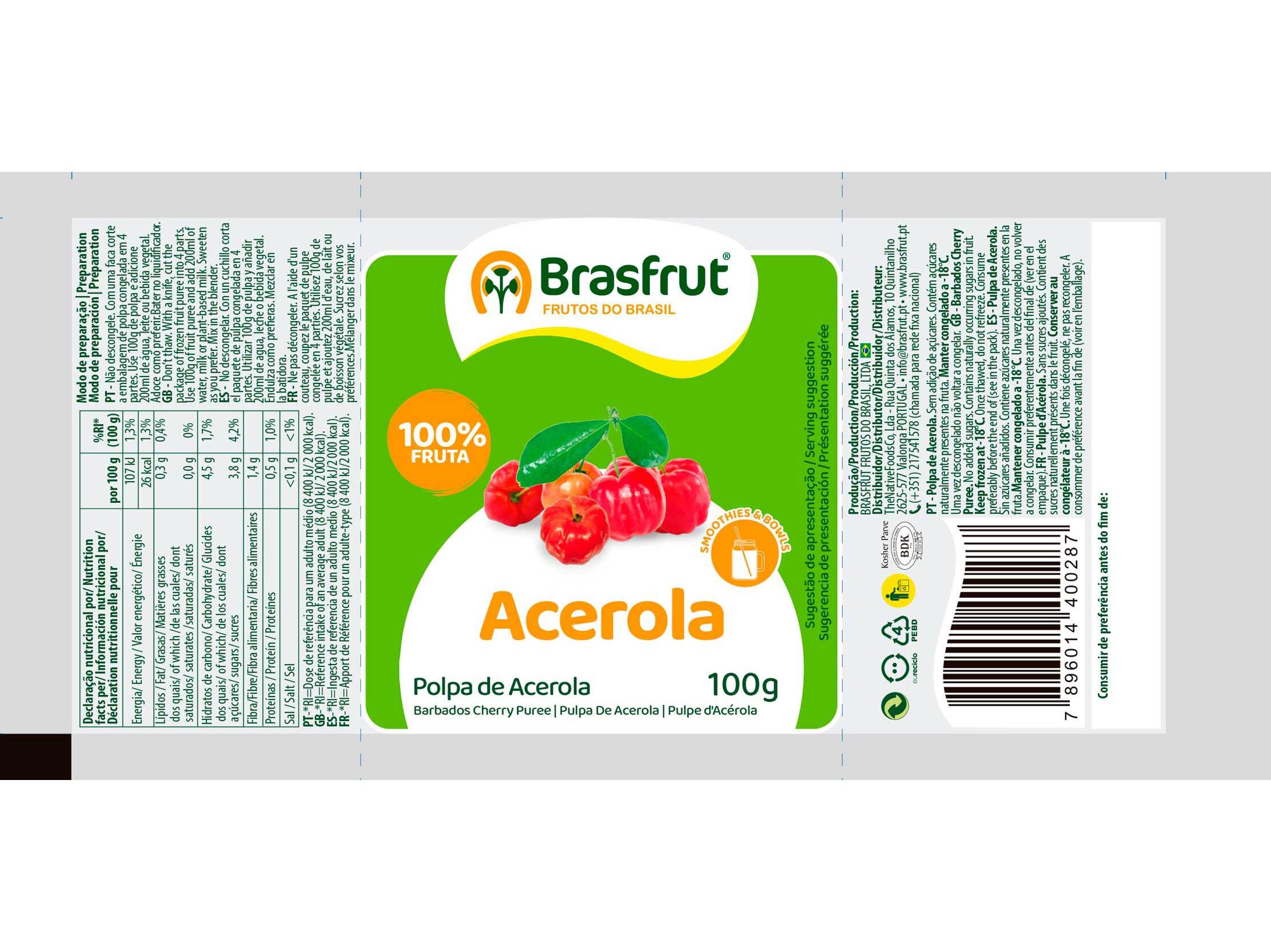POLPA BRASFRUT DE FRUTA A&Ccedil;EROLA 100G image number 1