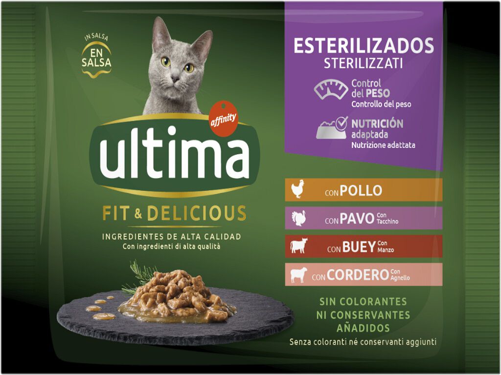 COMIDA H&Uacute;MIDA PARA GATO ULTIMA ESTERILIZ SELECT CARNES 4X85G