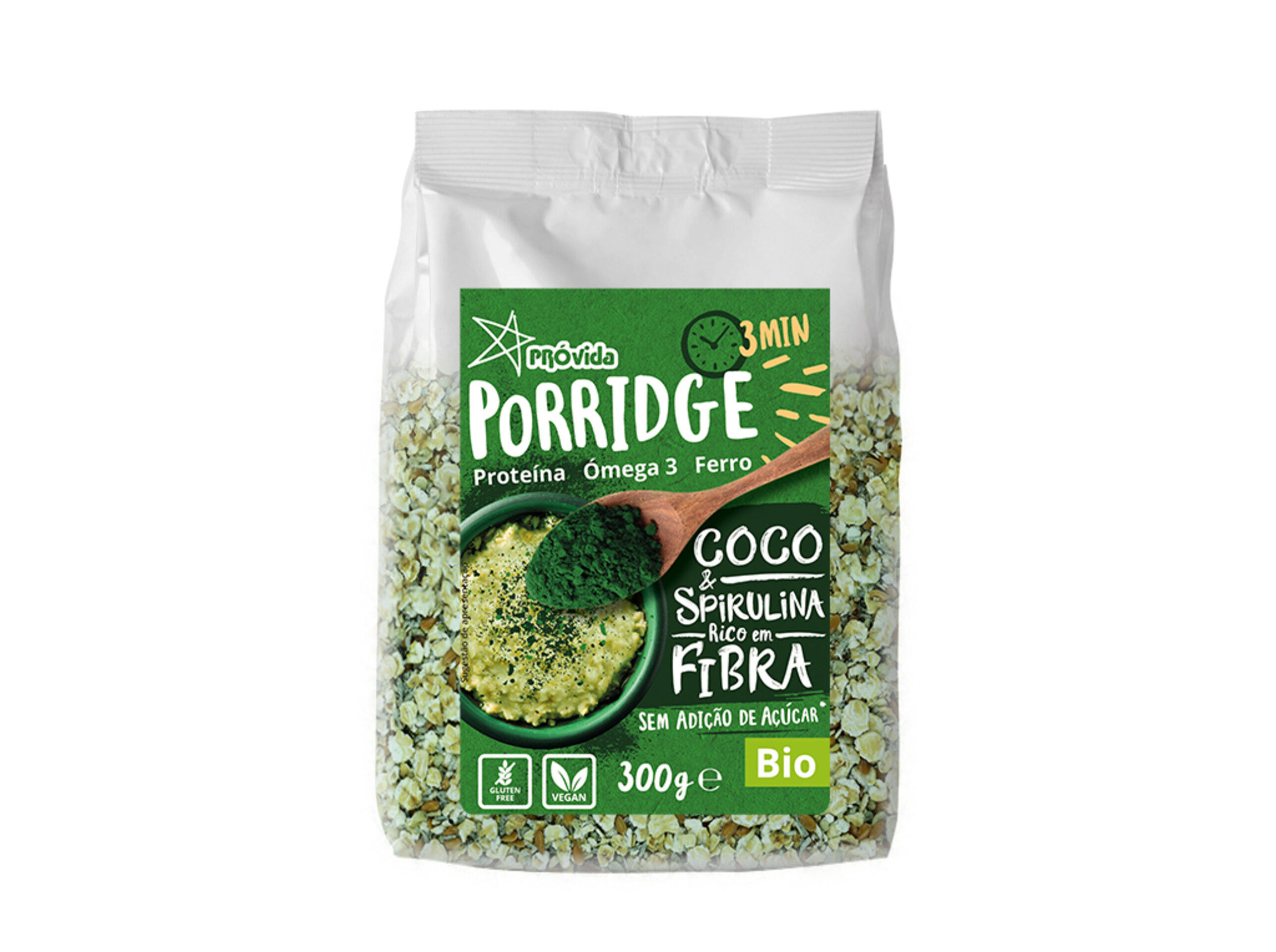 PAPAS DE AVEIA BIO PROVIDA COCO &SPIRULINA SEM GL&Uacute;TEN 300G