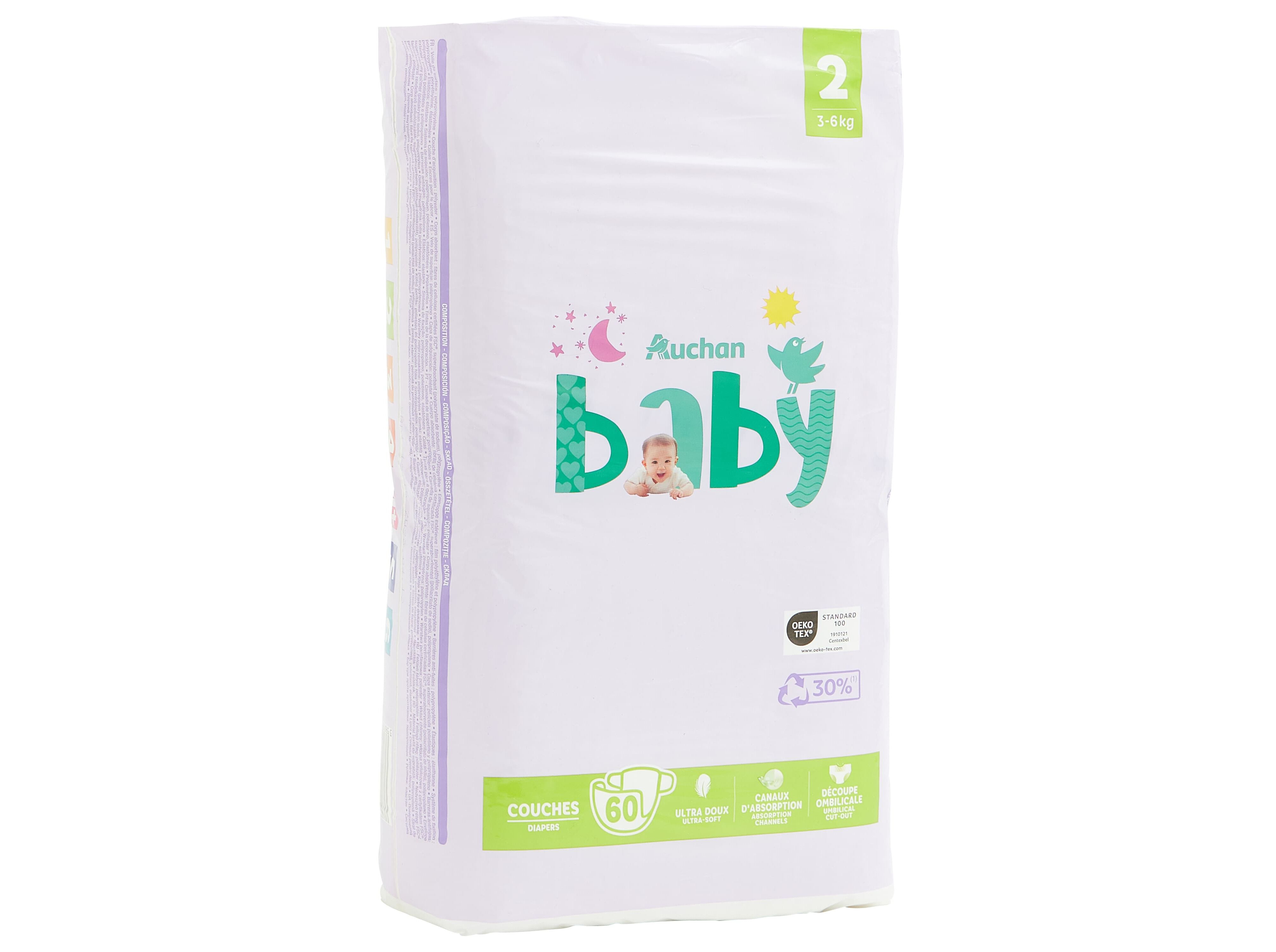 FRALDAS AUCHAN BABY T2 3-6KG 60UN image number 2