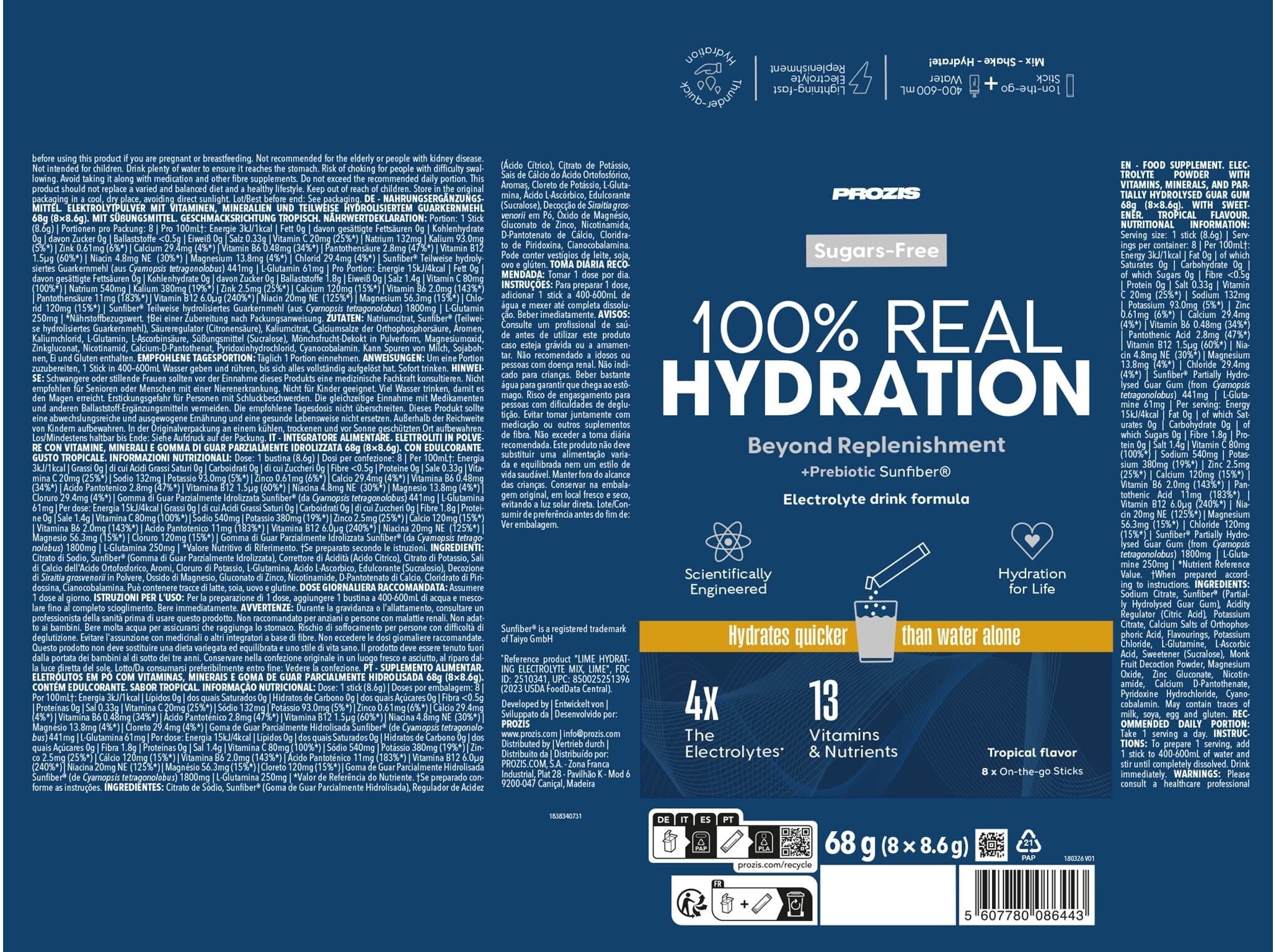 BEBIDAS ISOT&Oacute;NICAS PROZIS REAL HYDRATION 68G (8X8.6G) image number 1