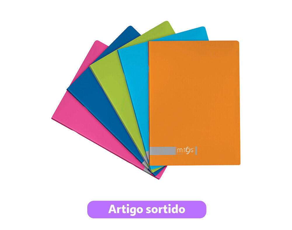 CADERNO AGRAFADO QUADRICULADO A5 MITOS 80 FOLHAS CORES SORTIDAS