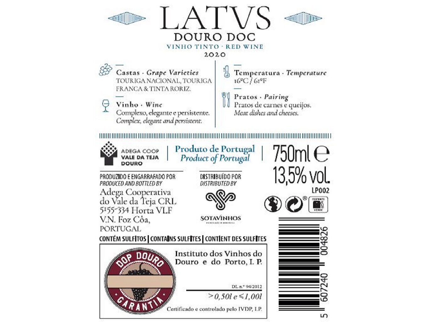 VINHO TINTO LATUS DOURO 0.75L image number 1