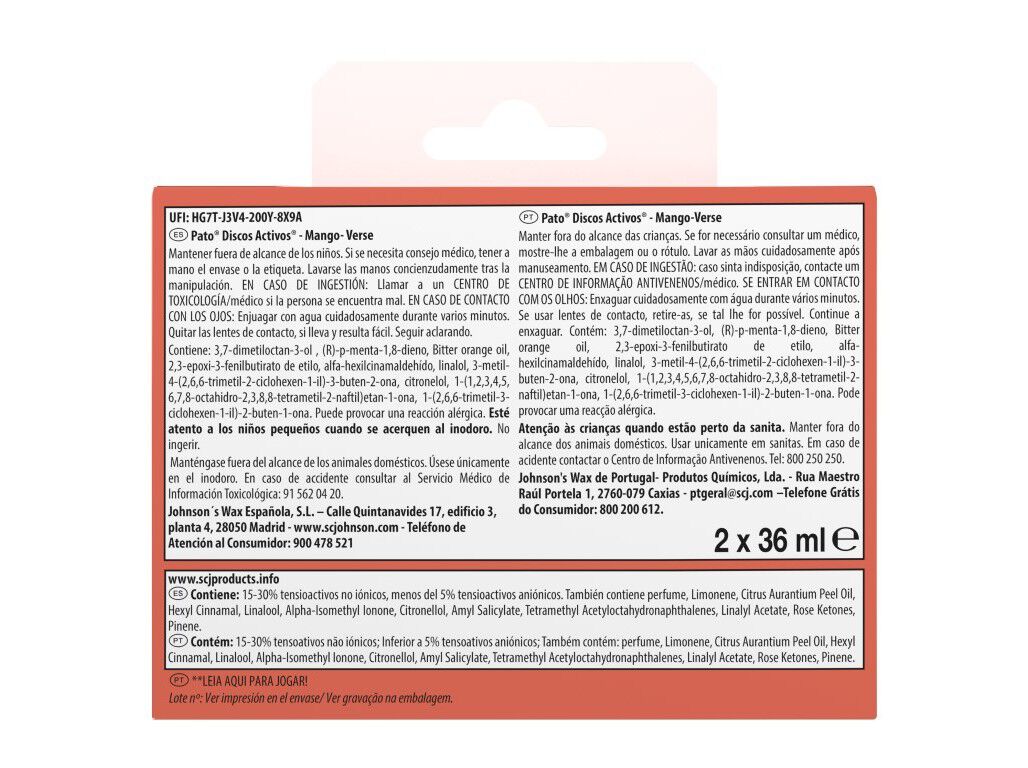 BLOCO SANIT&Aacute;RIO DISCOS PATO RECARGA MANGO-VERSE 72ML image number 1