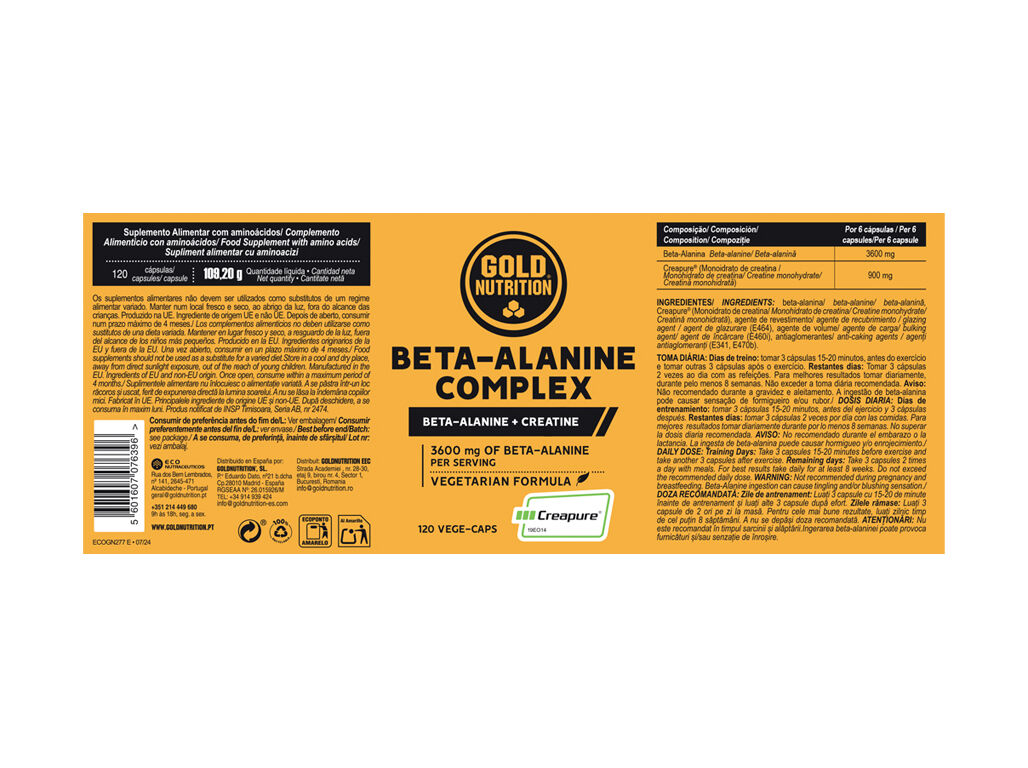 SUPLEMENTO GOLDNUTRITION BETA-ALANINA COMPLEX 120 VCAPS image number 1