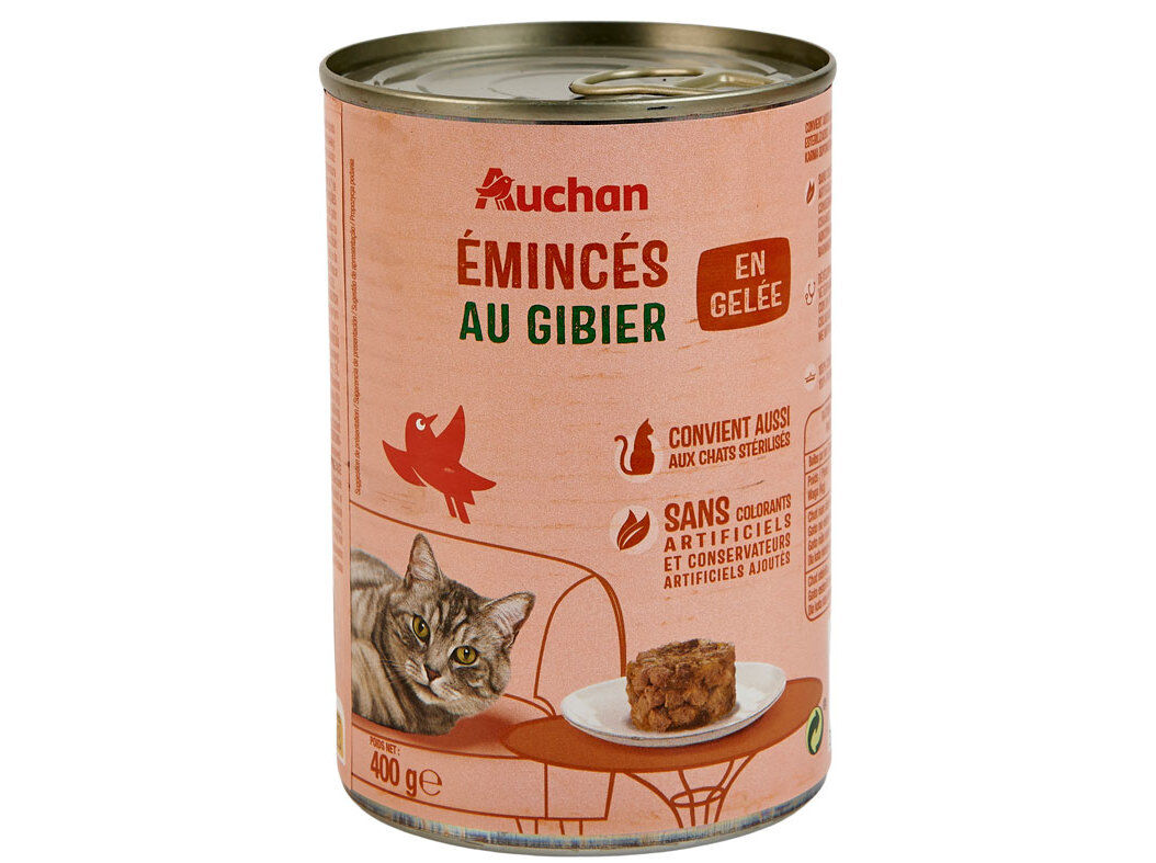 COMIDA H&Uacute;MIDA PARA GATO AUCHAN PEDA&Ccedil;OS EM GELEIA COM CARNE DE CA&Ccedil;A 400G image number 0