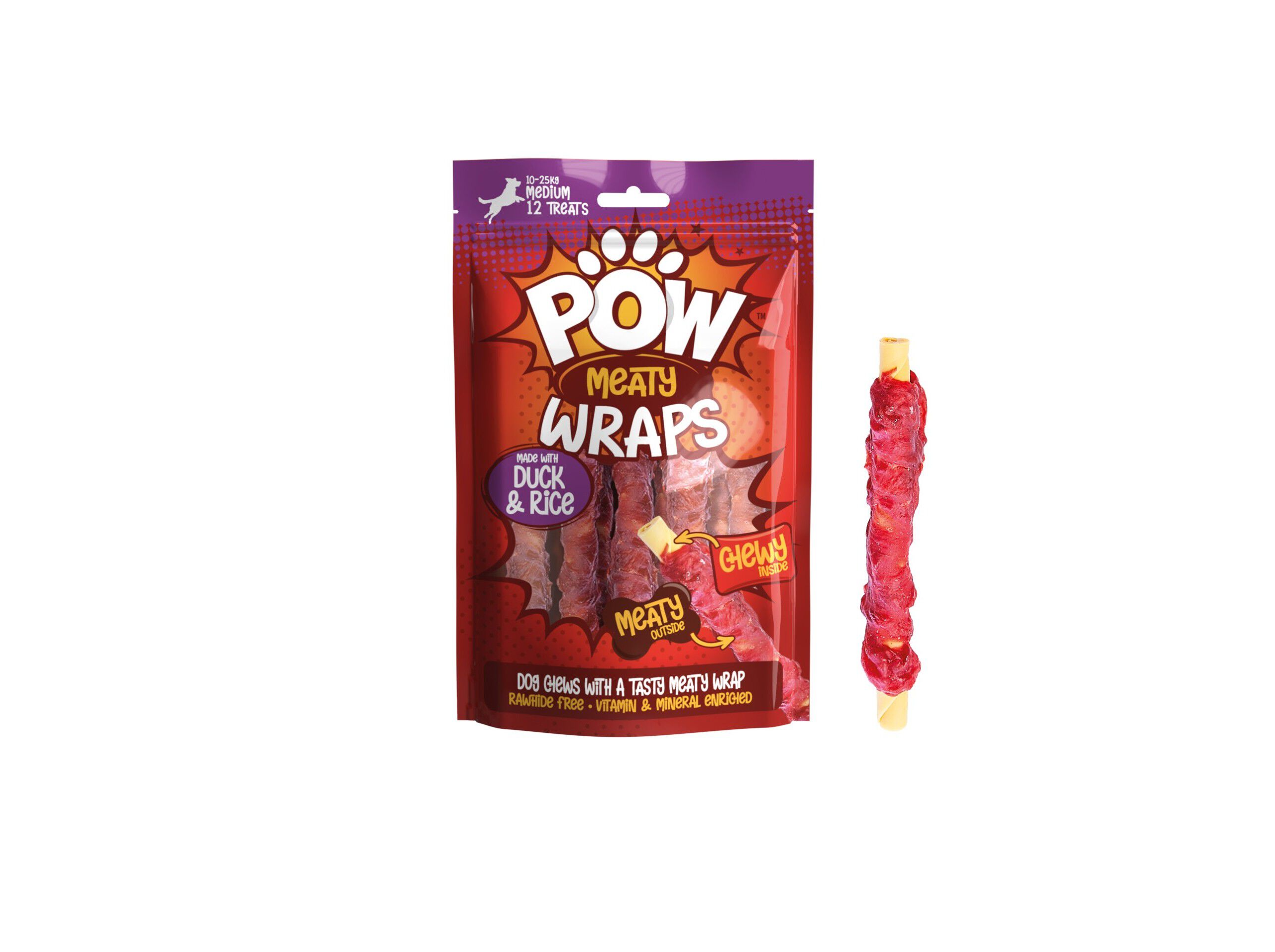 SNACK C&Atilde;O POW MEATY WRAPS PATO 144G image number 1