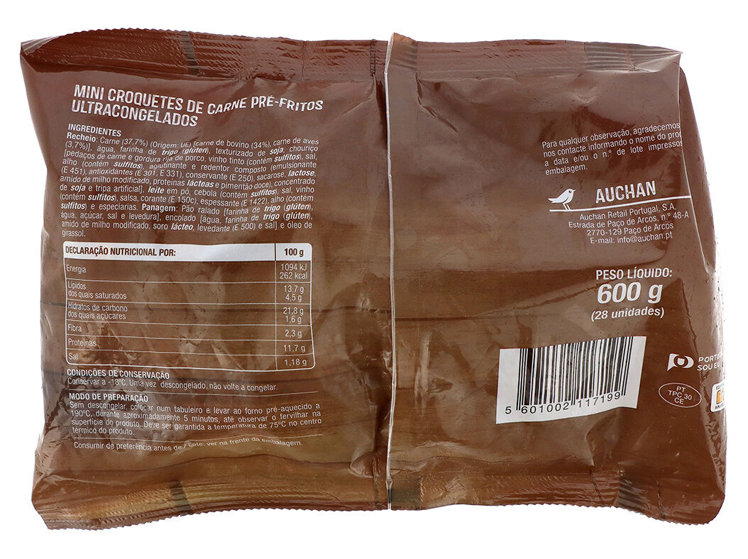 MINI CROQUETES CARNE AUCHAN PARA FORNO 28UN 600G image number 1