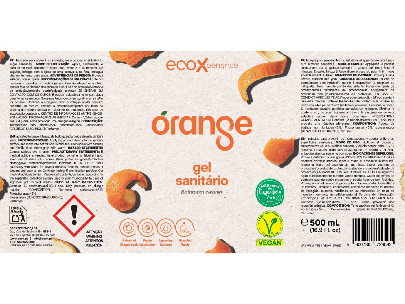 GEL SANIT&Aacute;RIO ECOX ORANGE 500ML image number 1