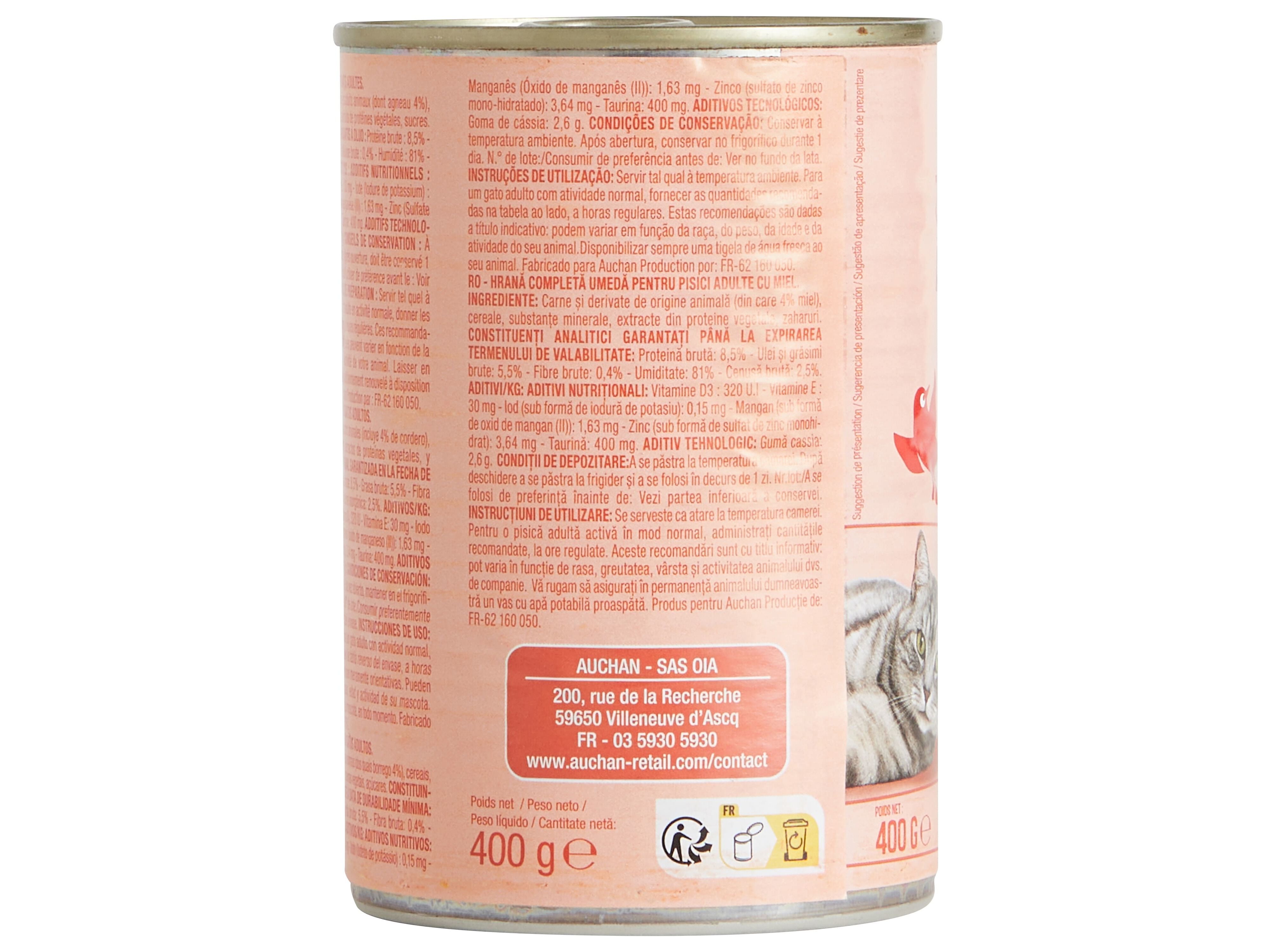 COMIDA H&Uacute;MIDA PARA GATO AUCHAN TERRINA BORREGO 400G image number 2