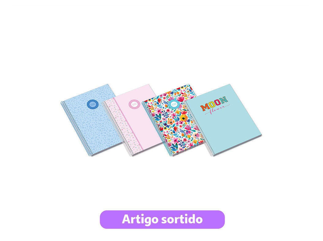 CADERNO A4 ESPIRAL AMBAR TEEN MOONFLOWER PAUTADO 80 FOLHAS MODELOS SORTIDOS
