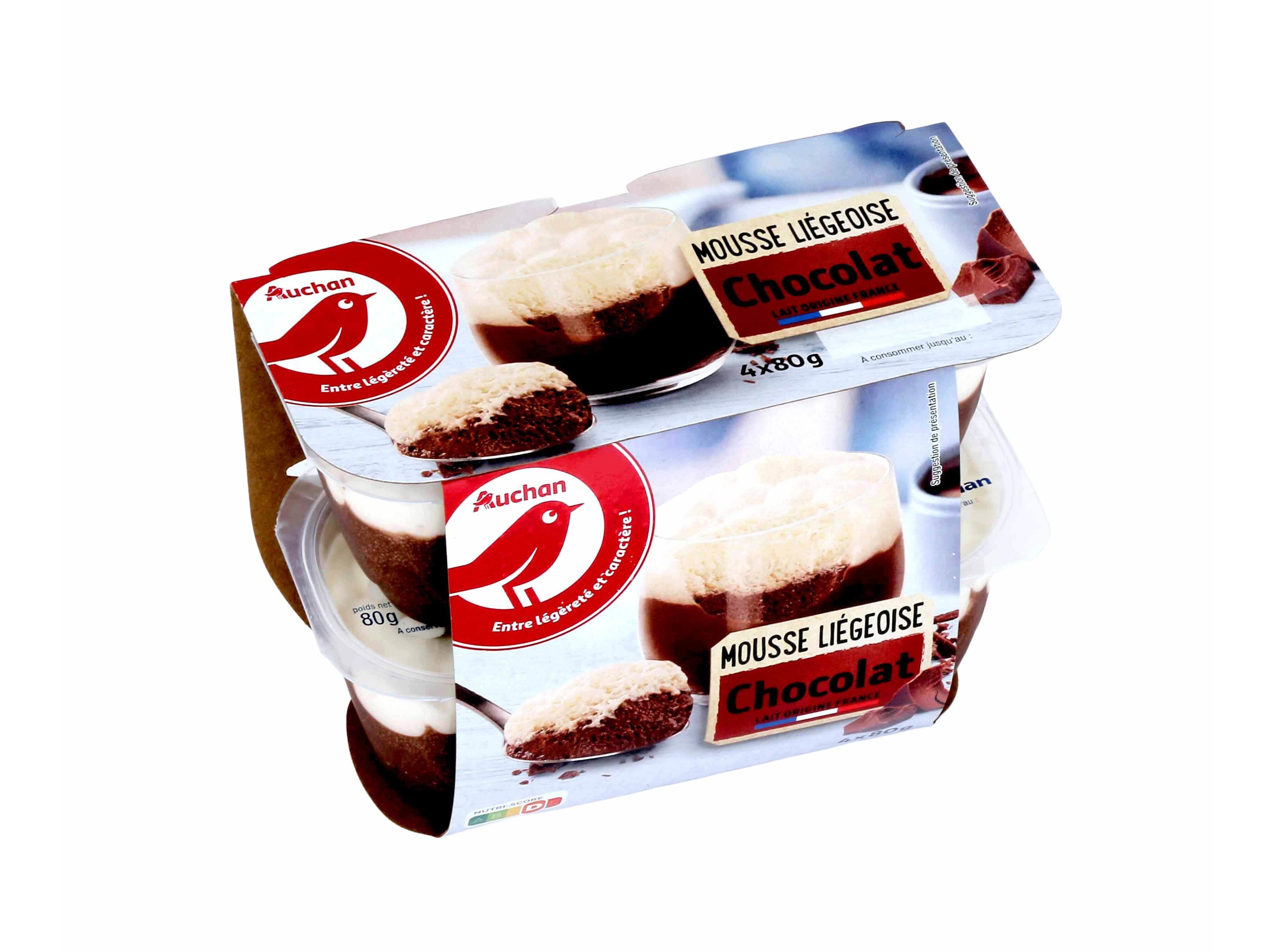 MOUSSE AUCHAN LI&Eacute;GEOIS CHOCOLATE 4X80G