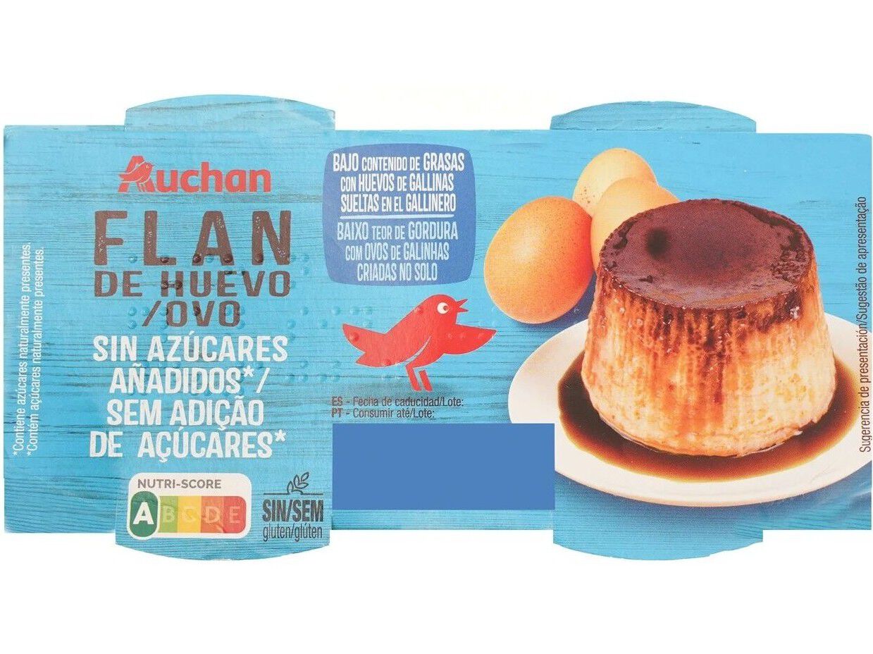 PUDIM FLAN DE OVO AUCHAN SEM ADI&Ccedil;&Atilde;O DE A&Ccedil;&Uacute;CARES SEM GL&Uacute;TEN 4X100G image number 1