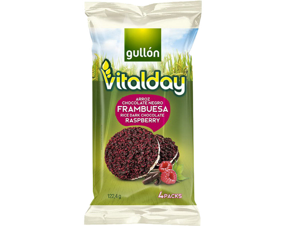 TORTITAS GULLON VITALDAY ARROZ CHOCOLATE FRAMBOESA 122.4G image number 0