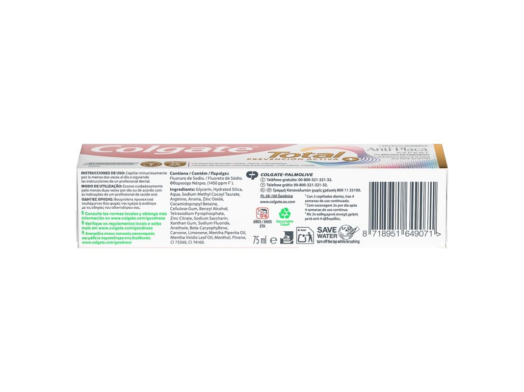 PASTA DENT&Iacute;FRICA COLGATE TOTAL PLAQUE WHITE 75ML image number 1