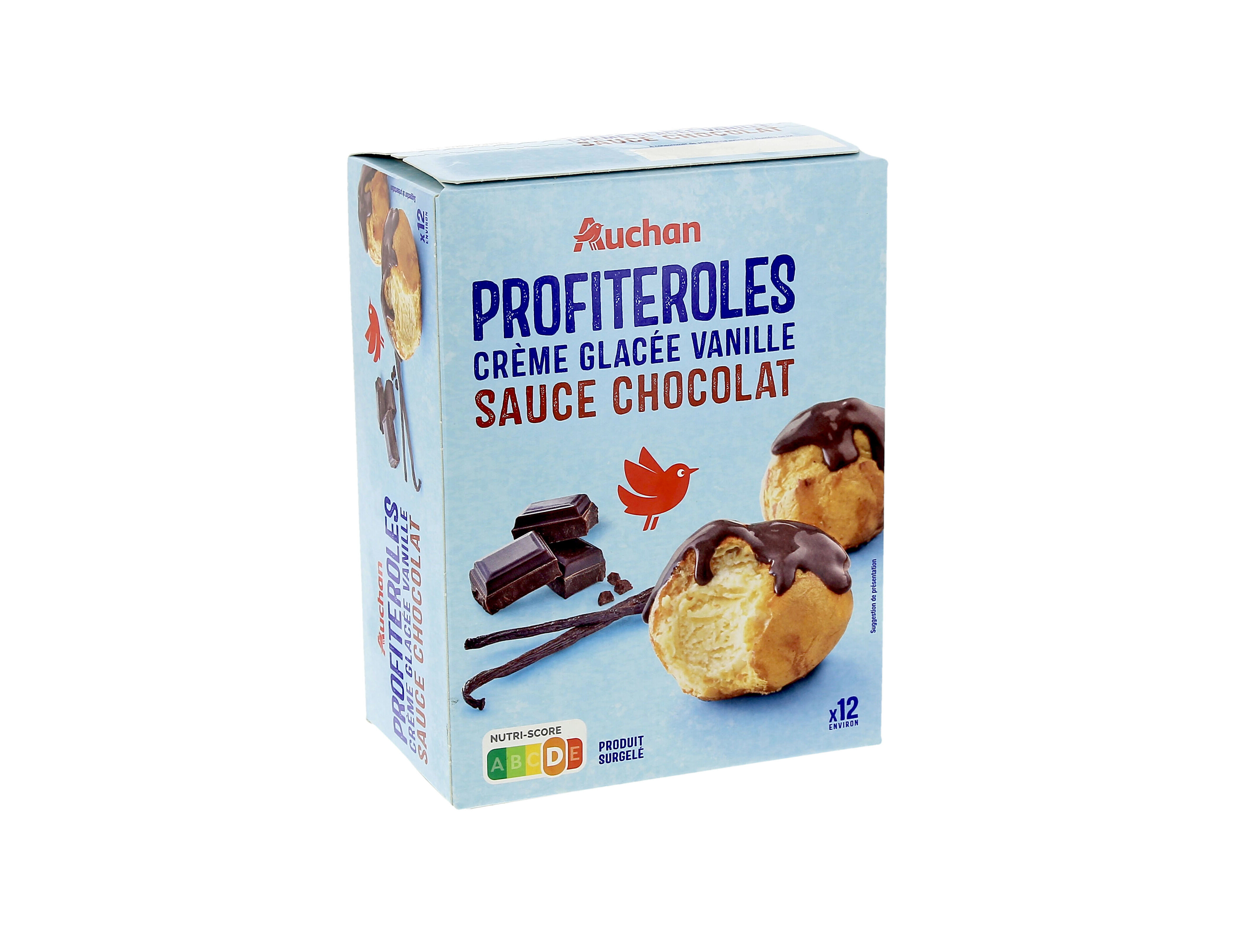 PROFITEROLES AUCHAN RECHEIO GELADO DE BAUNILHA E MOLHO CHOCOLATE 12UN 280G image number 1