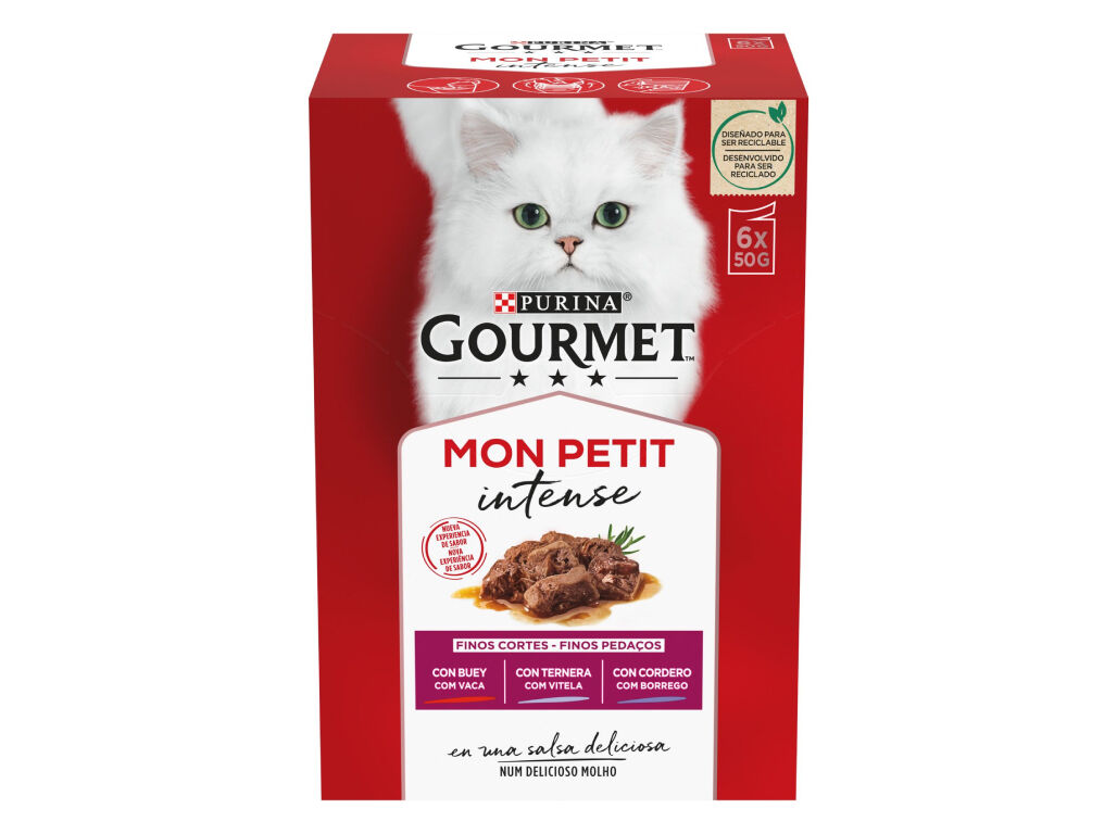 COMIDA H&Uacute;MIDA PARA GATO GOURMET MON PETIT COM CARNE 6X50G image number 0