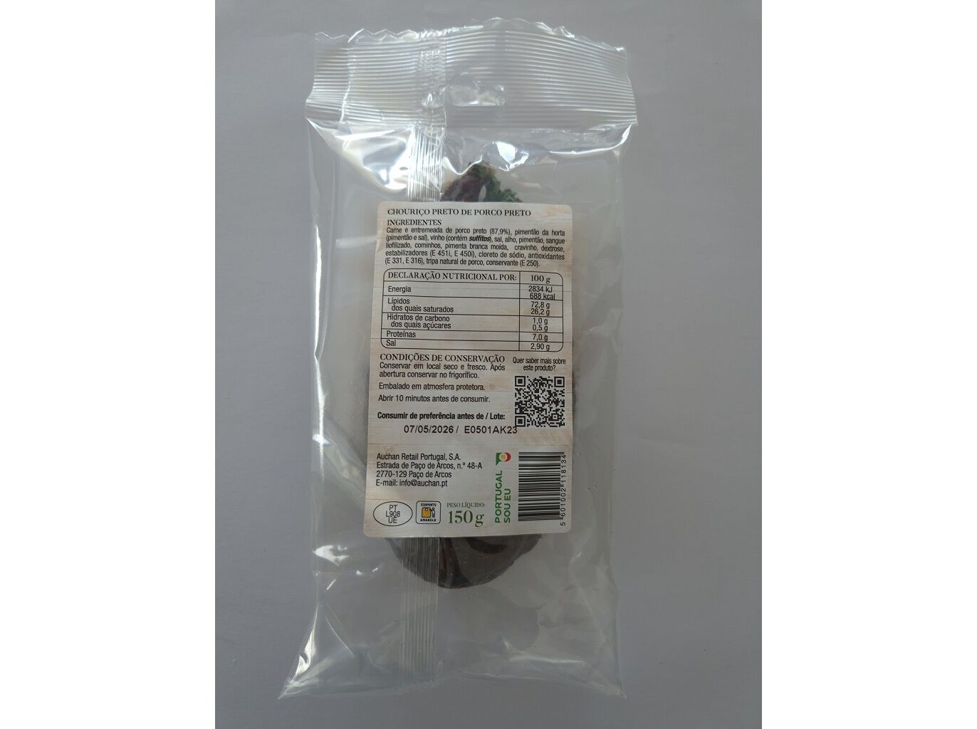 CHOURI&Ccedil;O PRETO DE PORCO PRETO AUCHAN &Agrave; MESA EM PORTUGAL CULTIVAMOS O BOM ALENTEJO 150G image number 1