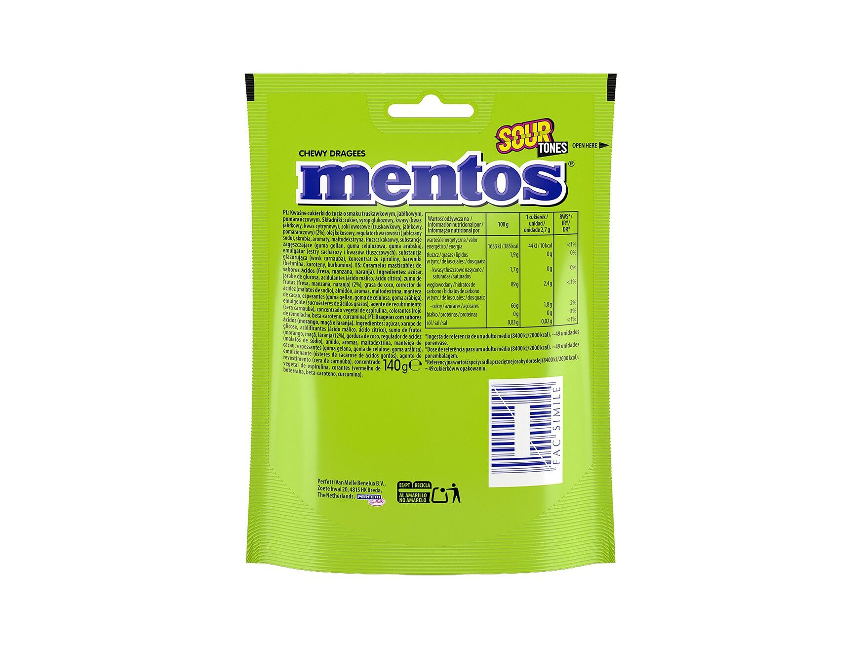 DROPS DE FRUTA MENTOS SOUR 140G image number 1