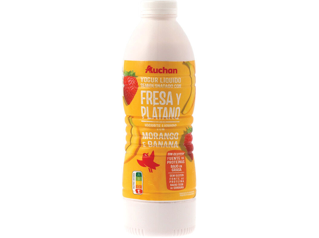 IOGURTE AUCHAN L&Iacute;QUIDO MORANGO E BANANA SEM GL&Uacute;TEN 1KG image number 0