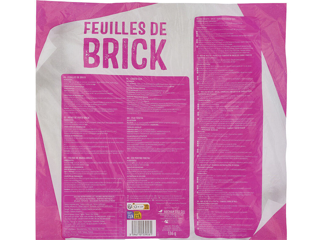 MASSA BRICK AUCHAN EM FOLHAS 136G image number 1