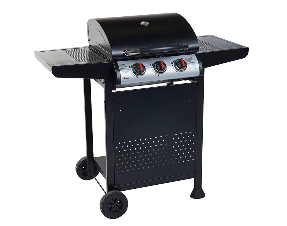 BARBECUE A G&Aacute;S GARDENSTAR COM 3 QUEIMADORES PRETO 110X57X98CM