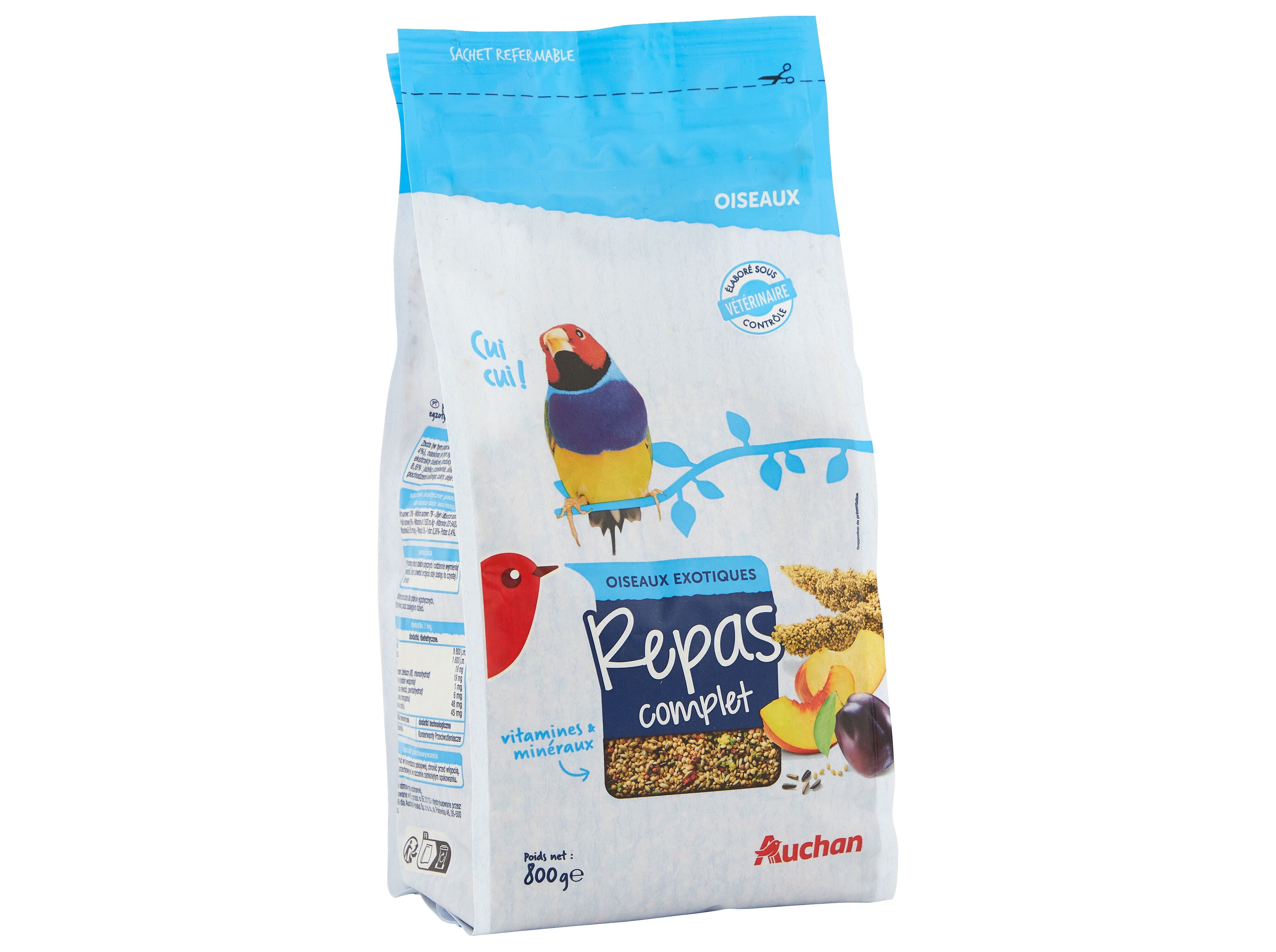 COMIDA PARA P&Aacute;SSAROS EX&Oacute;TICOS AUCHAN MENU COMPLETO 800G image number 1