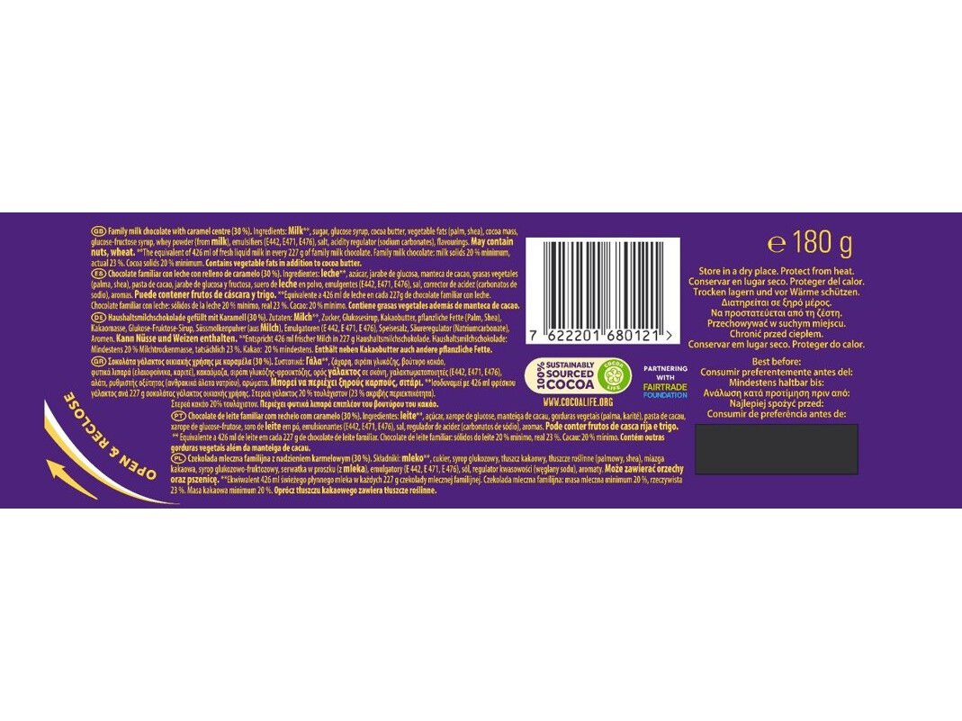 TABLETE DE CHOCOLATE CADBURY DAIRY MILK CARAMEL 180 G image number 1