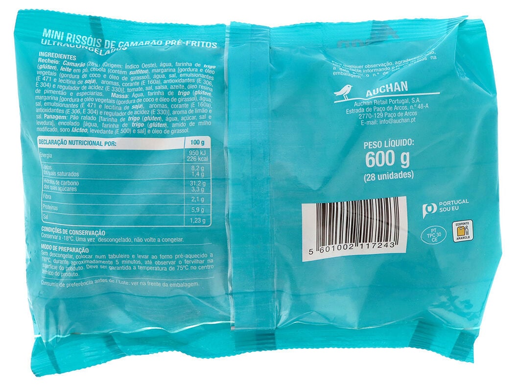 MINI RISS&Oacute;IS DE CAMAR&Atilde;O AUCHAN PARA FORNO 28UN 600G image number 1