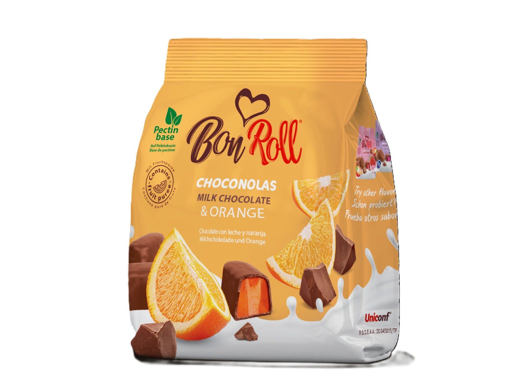 GOMAS BON ROLL LARANJA COBERTAS CHOCOLATE LEITE 80GR image number 0