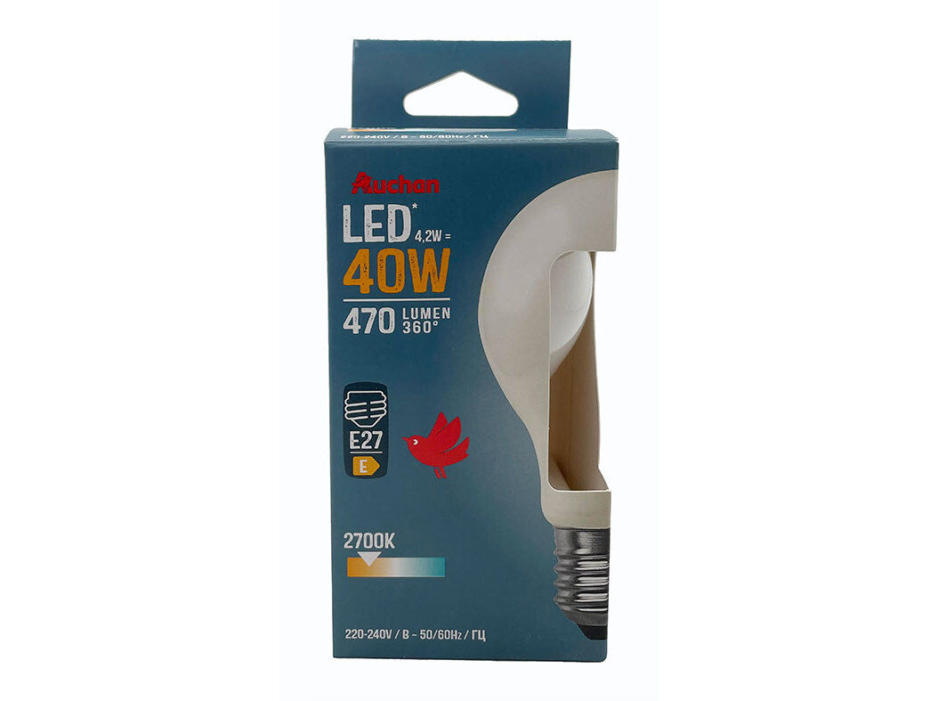 L&Acirc;MPADA LED STANDARD AUCHAN E27 40W LUZ AMARELA