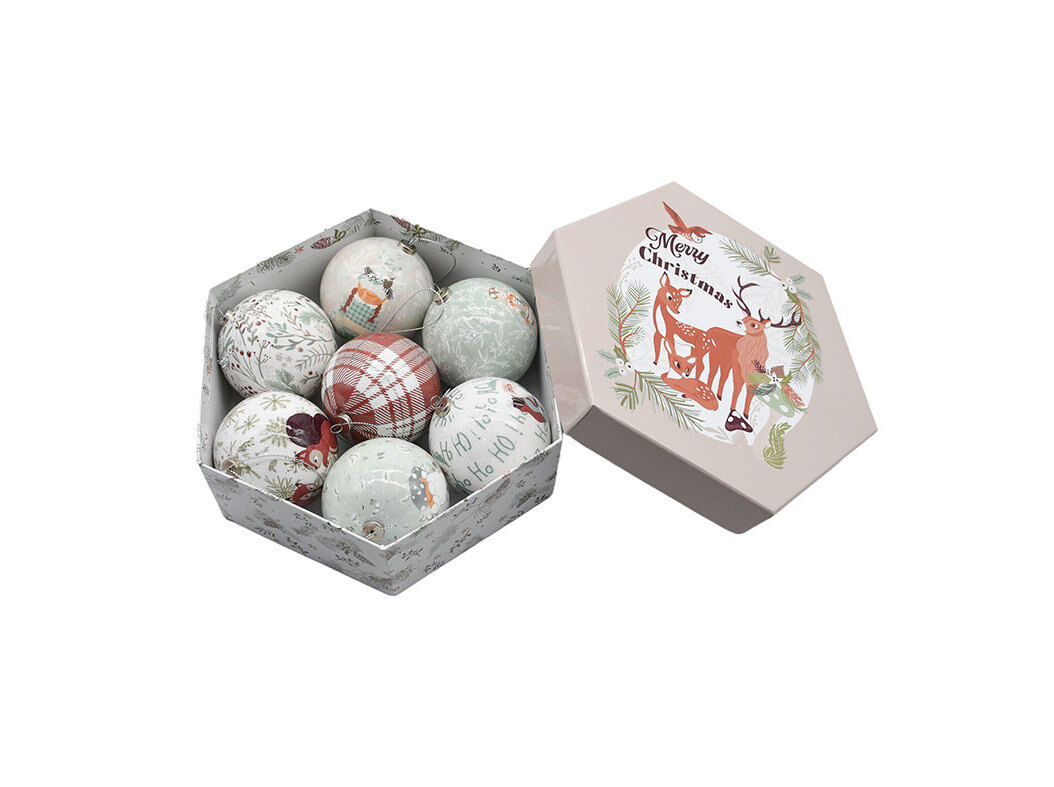 CAIXA 7 BOLAS NATAL ACTUEL CART&Atilde;O 7.8CM