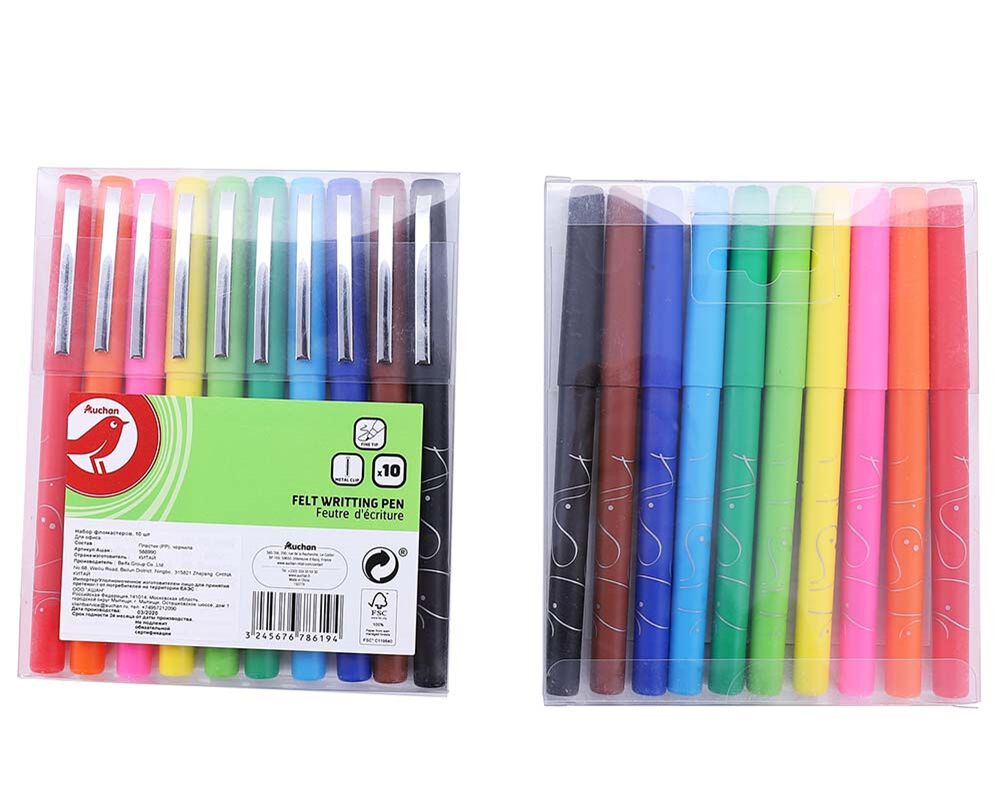 CANETAS COLORIDAS FELTRO AUCHAN CORES SORTIDAS 10 UNIDADES