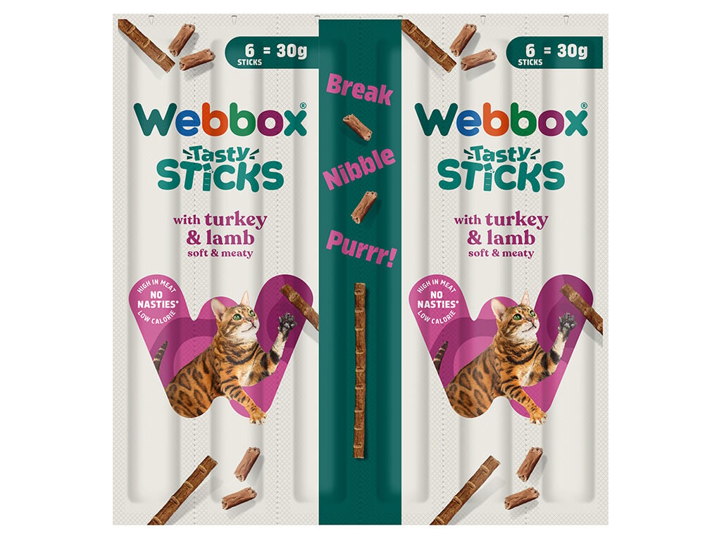 SNACKS PARA GATO NATURAL WEBBOX STICKS PERU+BORREGO 6 UNIDADES image number 1