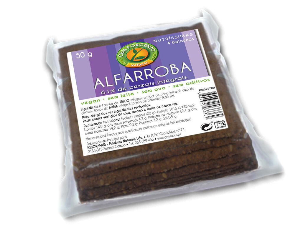 BOLACHAS CEM PORCENTO MINI NUTR&Iacute;SSIMAS ALFARROBA 50G image number 0