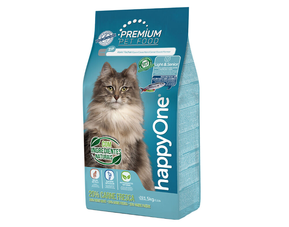 RA&Ccedil;&Atilde;O PARA GATO HAPPYONE PREMIUM LIGHT&SENIOR 1.5KG