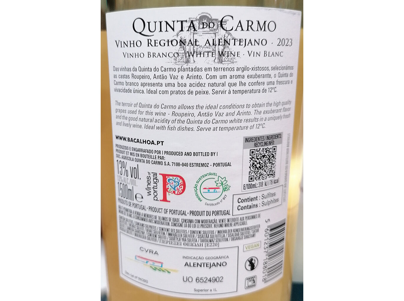 VINHO BRANCO QUINTA DO CARMO ALENTEJO MAGNUM 1.5L image number 1