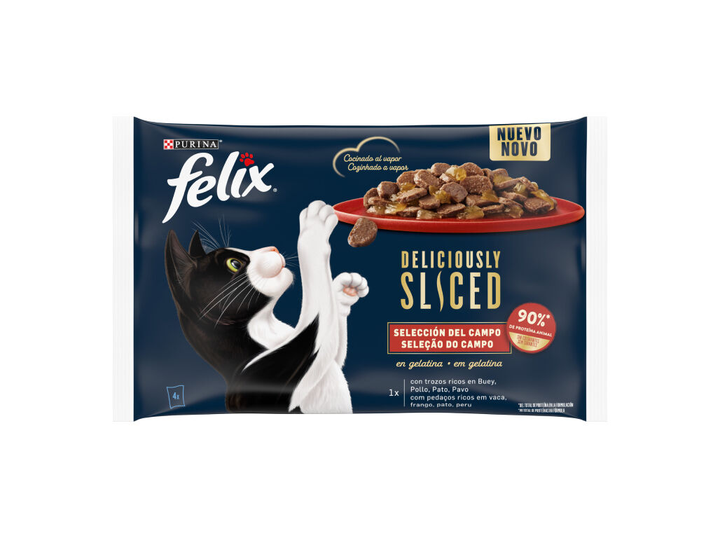 COMIDA H&Uacute;MIDA PARA GATO FELIX DELICIOUSLY SLICED CARNE 4X80G