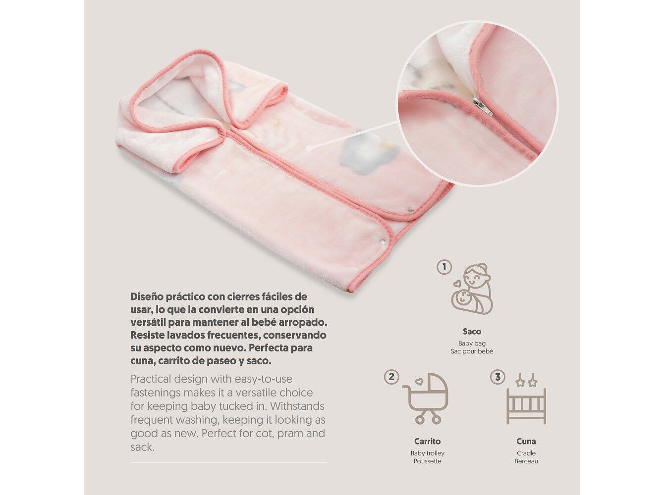 MANTA SACO INTERBABY TERCIOPELO ROSA 80X90CM image number 1