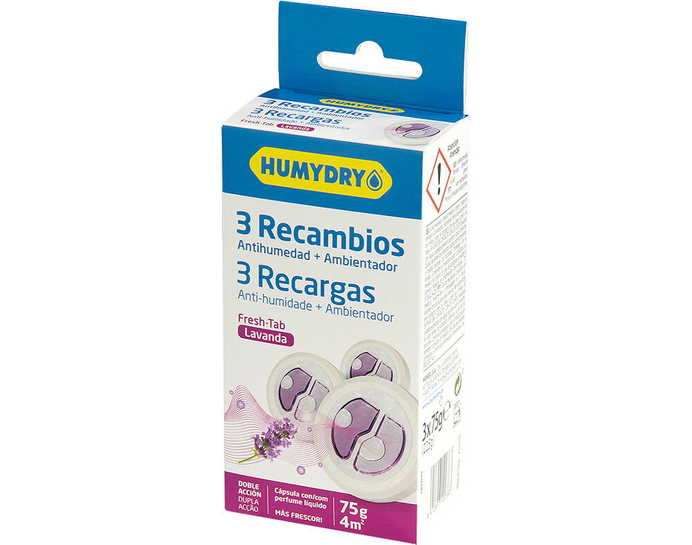 RECARGA ANTI-HUMIDADE HUMYDRY DUPLO LAVANDA 75G PACK 3 UNIDADES image number 0