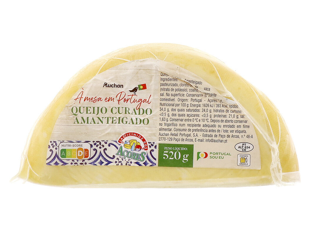 QUEIJO CURADO AMANTEIGADO AUCHAN &Agrave; MESA EM PORTUGAL A&Ccedil;ORES 520G