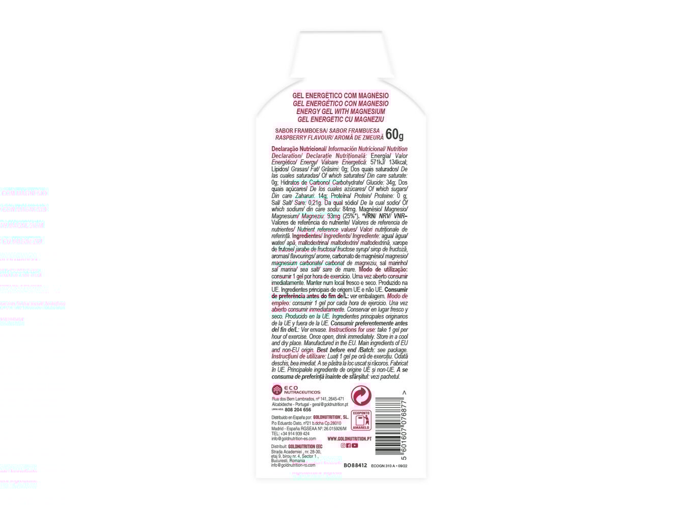 ENERGY GEL GOLDNUTRITION HYDRA FRAMBUESA 60 G image number 1