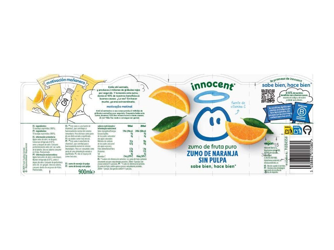 SUMO INNOCENT LARANJA S/ POLPA 900ML (SDR) image number 1