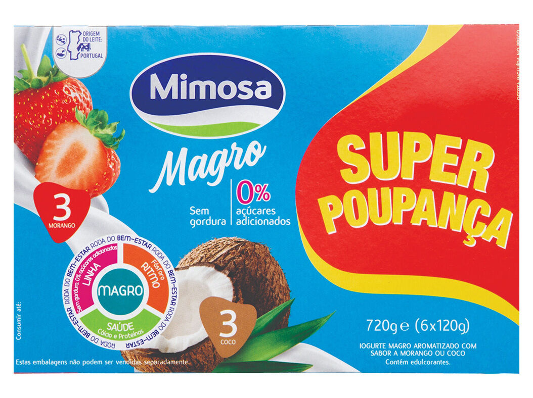 IOGURTE MIMOSA AROMA MAGRO MORANGO E C&Ocirc;CO LEVE 6 PAGUE 4 6X120G image number 0